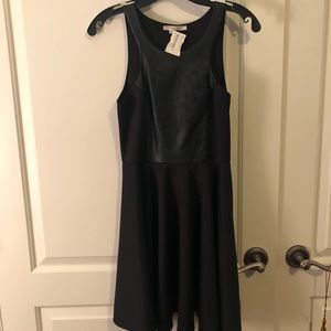 Tobey Grey Leather Detail Skater Dress